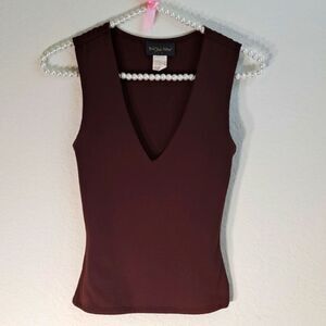 Bui Yah Kah Y2K Vintage Women's V-Neck Sleeveless Top Small Brown USA Fitted